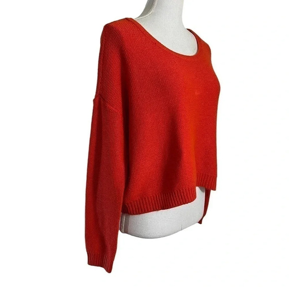 H&M Divided Cropped Bright Orange Sweater Size 8 Long Sleeves Pullover Knit Top - Picture 2 of 7